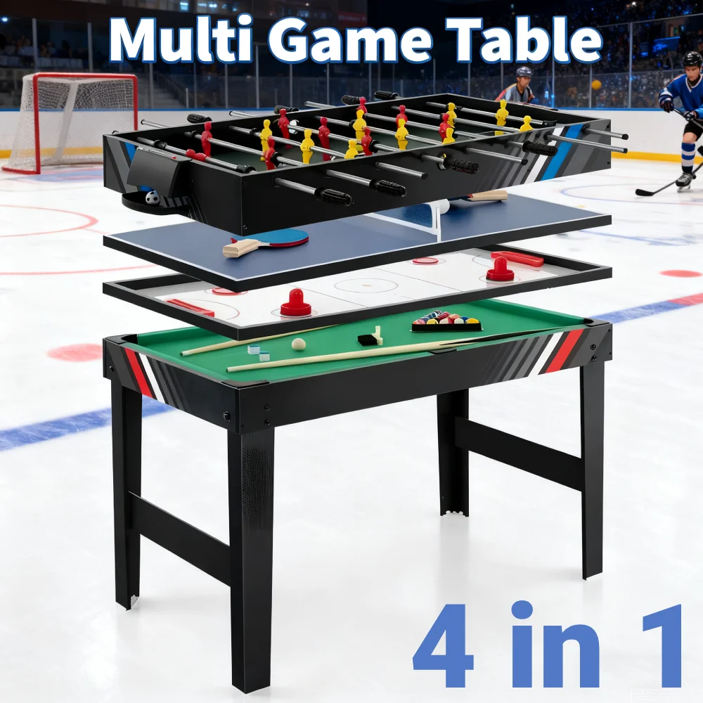 

4-In-1 Convert Game Table Football Billiards Ice Hockey Table Tennis Multi Game Easy Assembly for Home Game Room