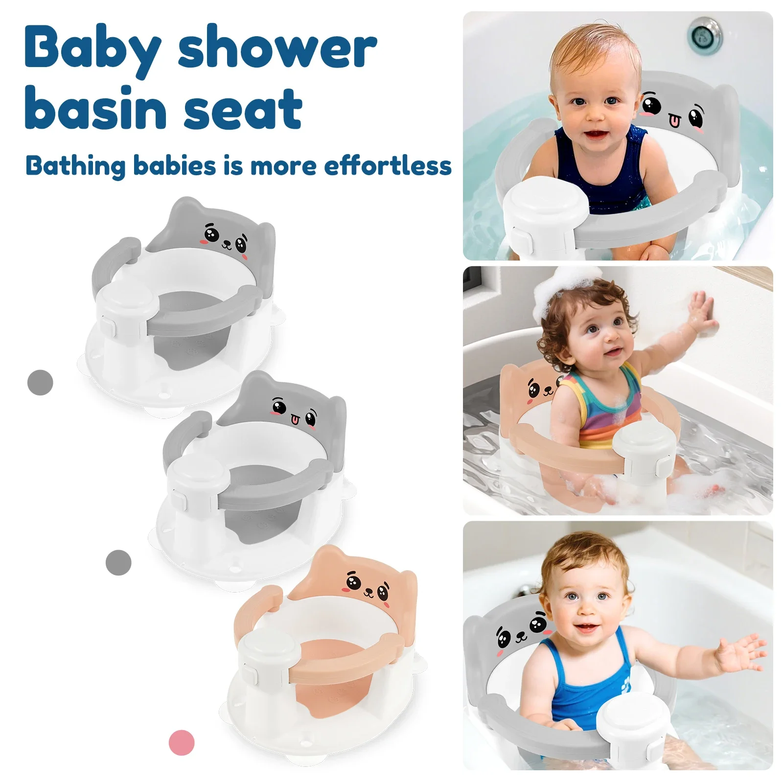 

Baby Bath Seat Cute Baby Bathtub Chair with 4 Nonslip Suction Cup and Drainage Hole Portable Infant Bath Seat for 6 to 24 Months
