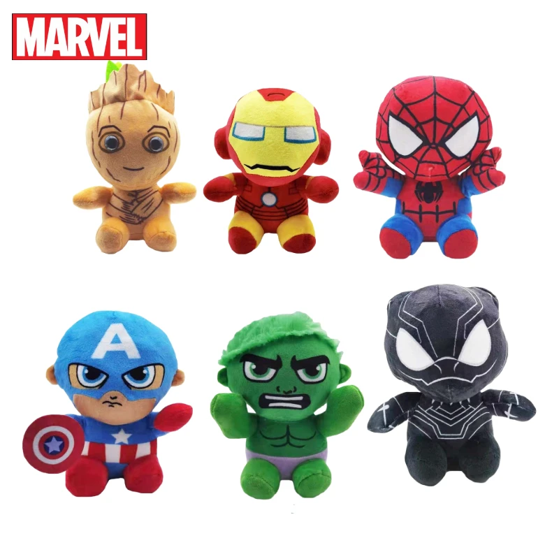 20cm Marvel Superheroes Plush Stuffing Toy Q Version Spider-Man Iron Man Captain America Groot Hulk Venom Cartoon Gifts For Kids