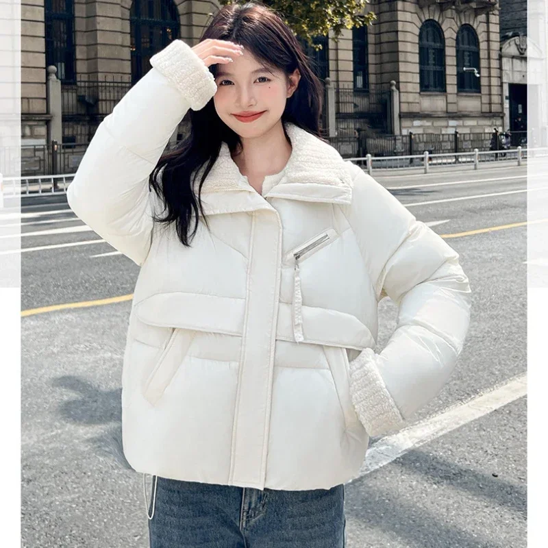 Winter Women's Clothing Warm Puffer Jacket Cute Short Parkas Patchwork Cotton-padded Coat Cheap Zipper Windproof Outerwear Thick