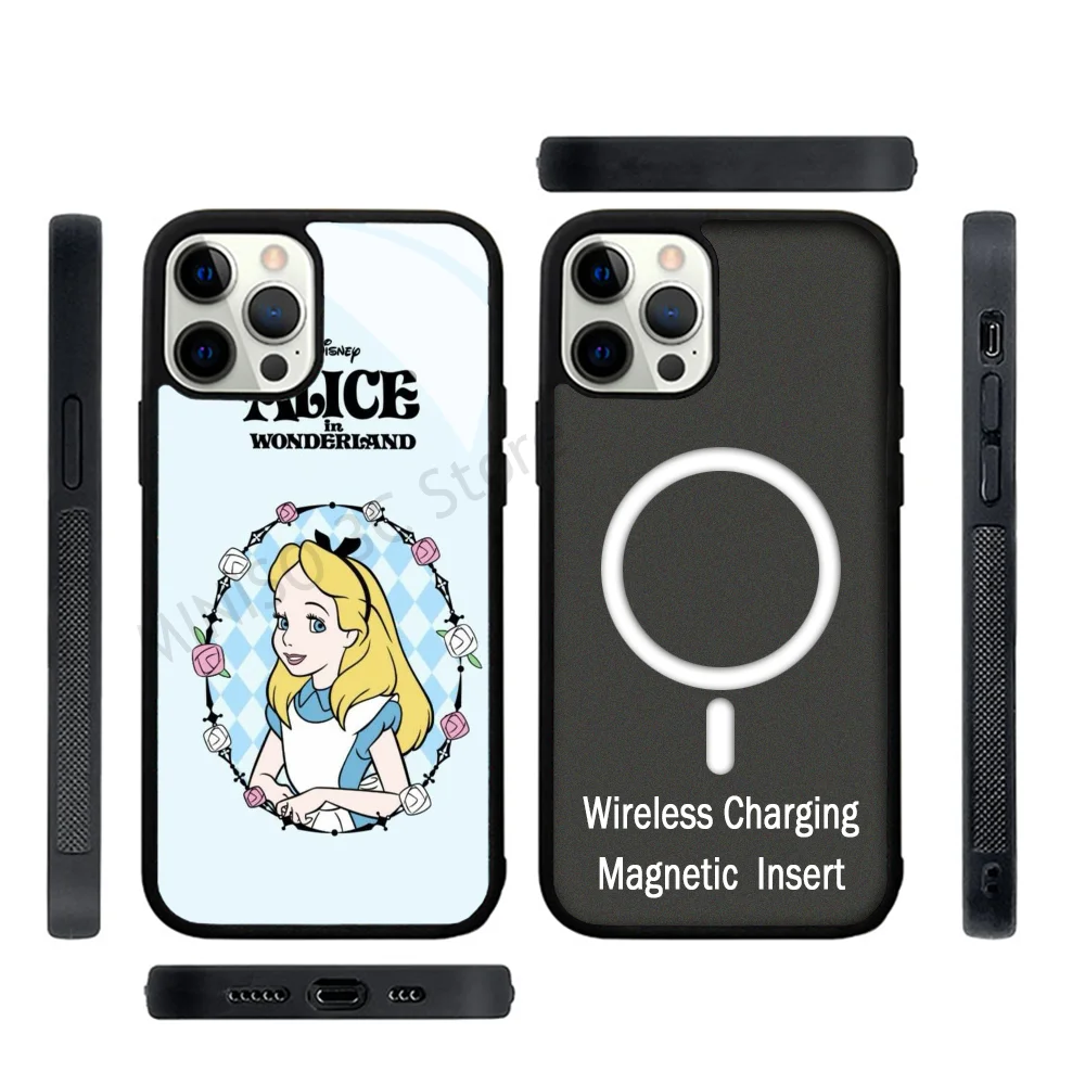 

Cartoon Phone Case Strong Magnetic For IPhone 15 14 13 Pro Max 11 12 Mini A-Alice In Wonderland For Magsafe