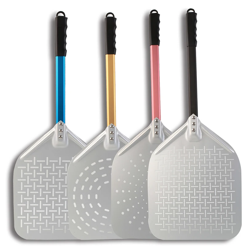 13 Inch Rectangle Perforated Pizza Peel Short Handle Aluminum Alloy Hard Coating Anodized Pizza Shovel