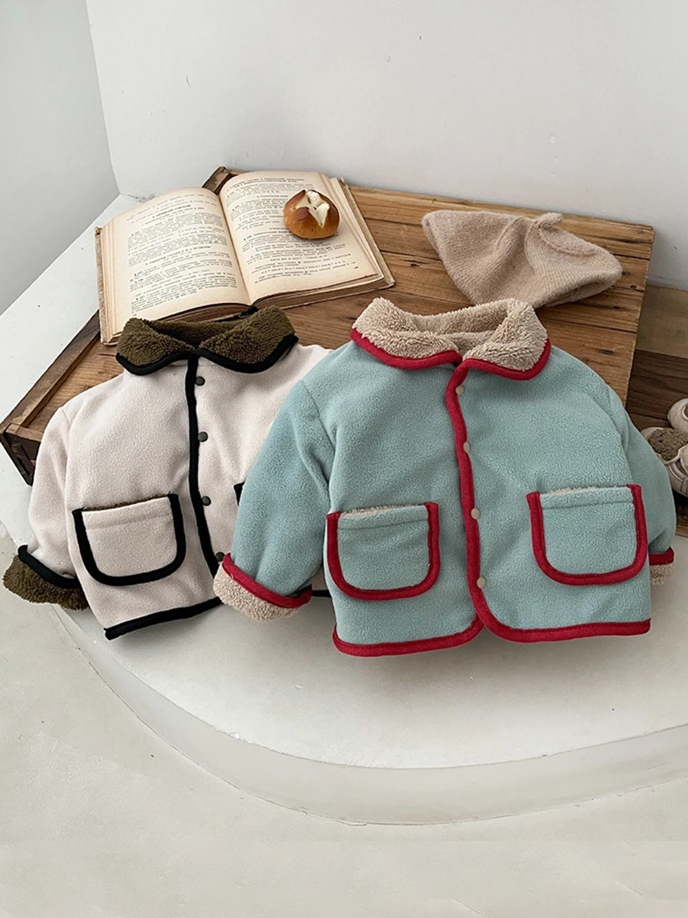 Children's 2024 New Autumn Winter Double Sided Jacket Boys Girls Thick Plush Single Breasted Warm Tops Trend Children Outerwear