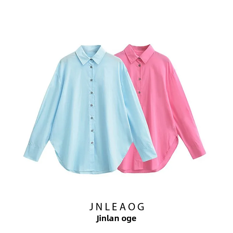

JNLEAOG Faionable Button-Up Pleated Collar irt Women's Autumn New Sle Korean Sle Loose Fit Long Sve Polyester Fiber
