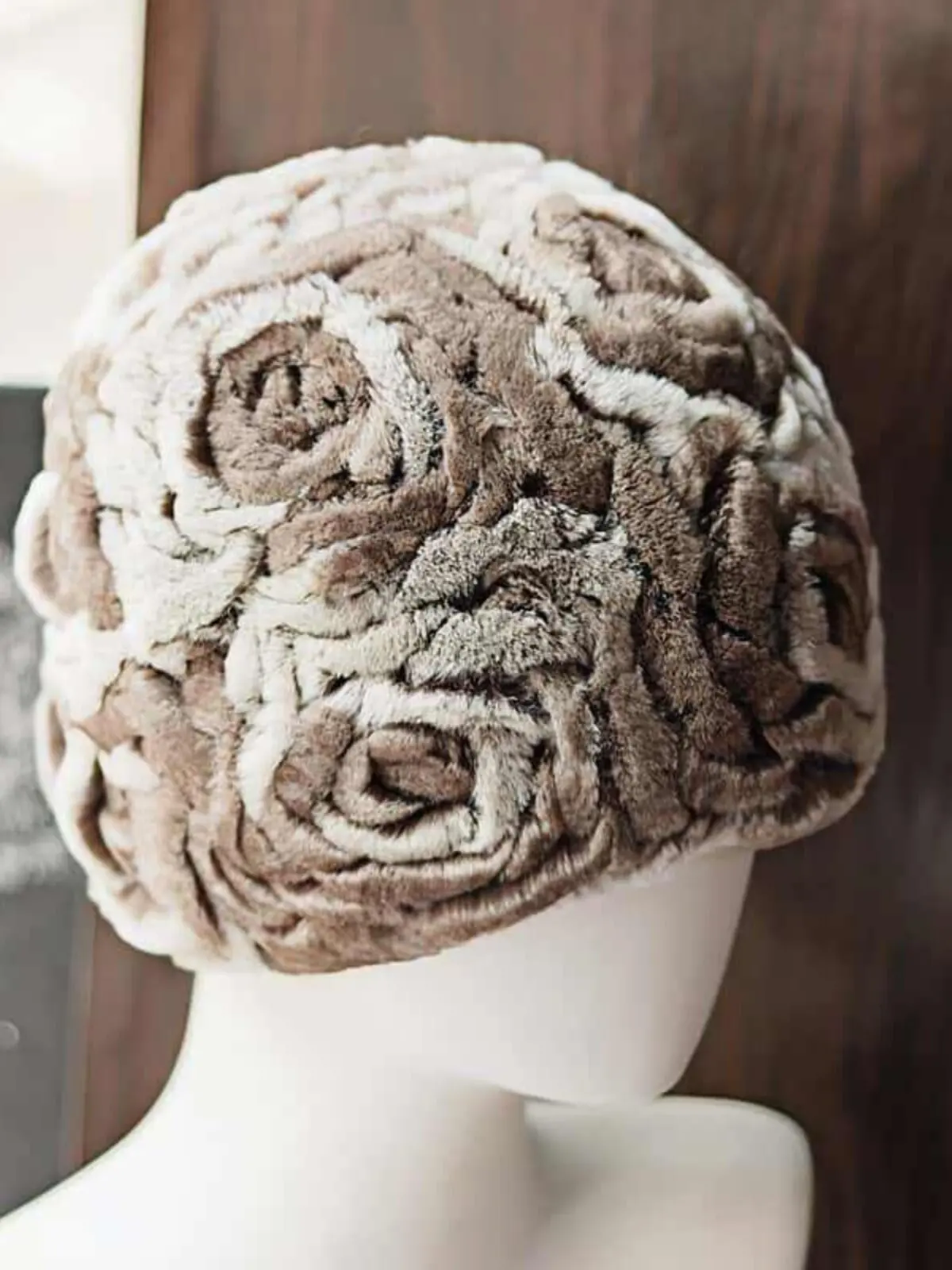 Winterfellmütze für Damen mit Großem Kopfumfang, Gestreift, Dick, Warm, Modische Ananas-Mütze aus Echtem Rex-Kaninchenfell, Accessoire – Detail 8