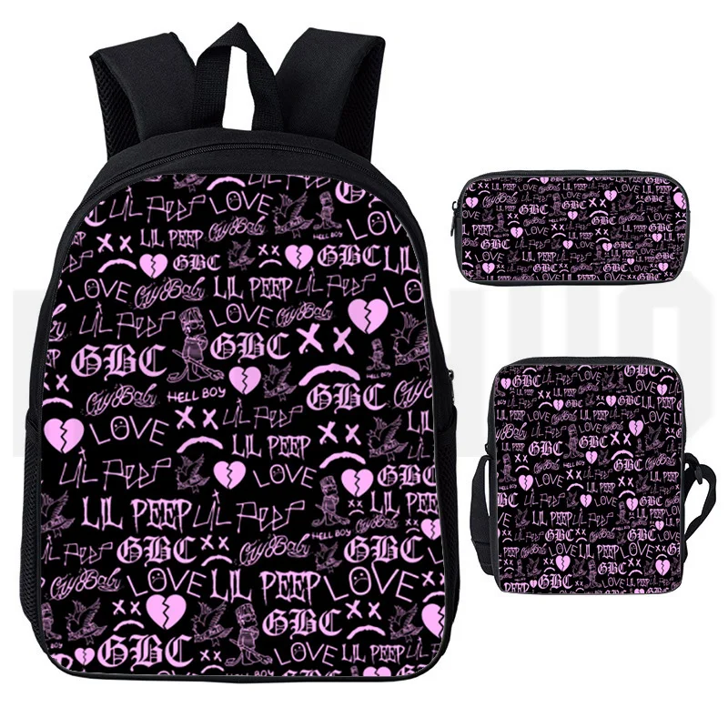 Students Lil Peep 3D Backpack 3 Pcs/Set Rapper Lil Peep Kindergarten Primary School Bags Travel Laptop Mochila Crossbody Bags