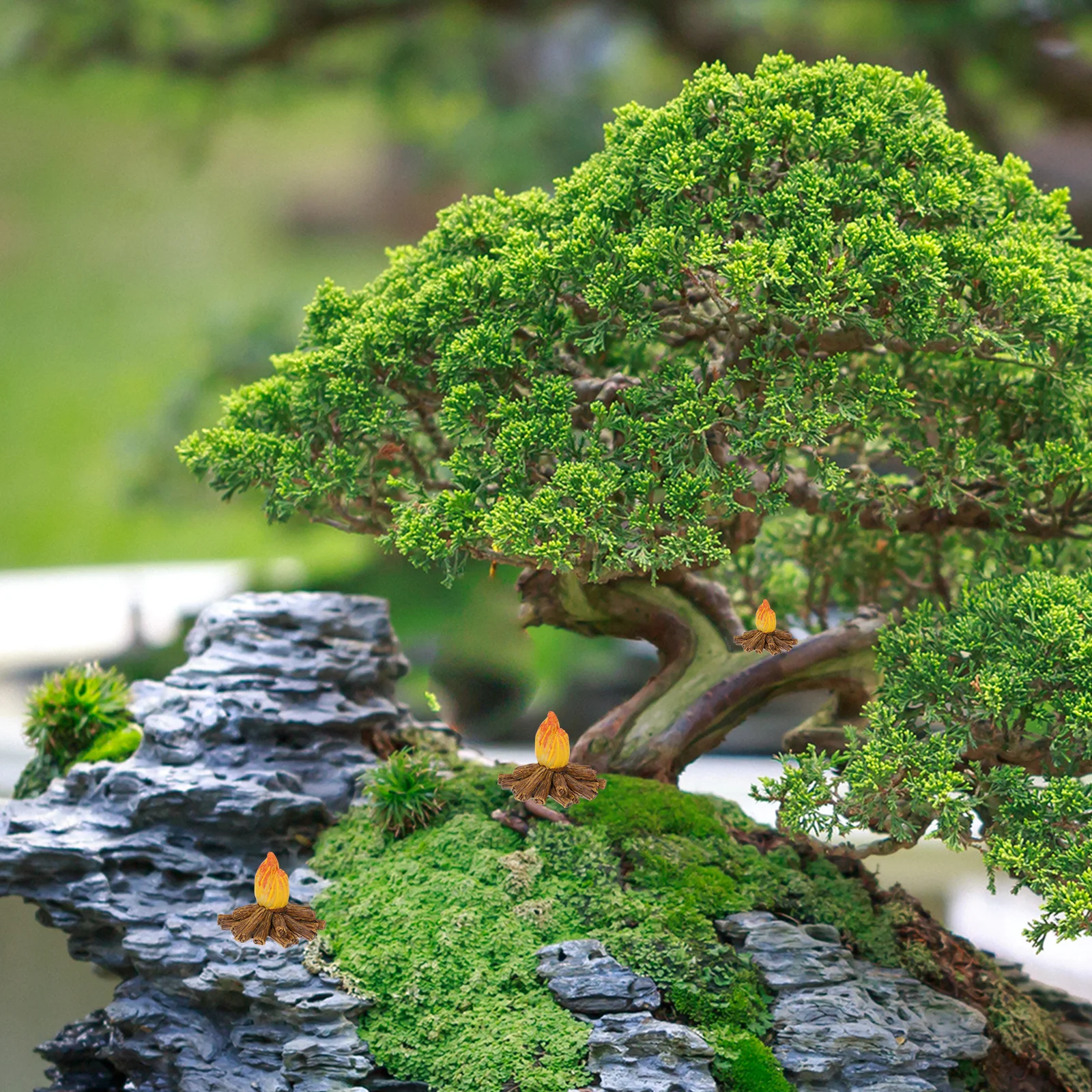 

Resin Campfire with LED Flames 4 Pcs Fake Campfire Ornament for Bonfire Party Decorations Indoor Outdoor Use