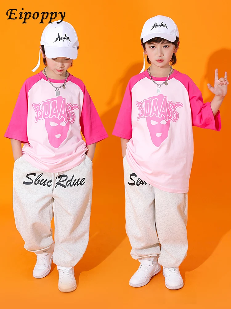 زي أطفال مقلي بأكمام قصيرة ، ملابس هيب هوب عصرية ، ملابس أنيقة للأولاد