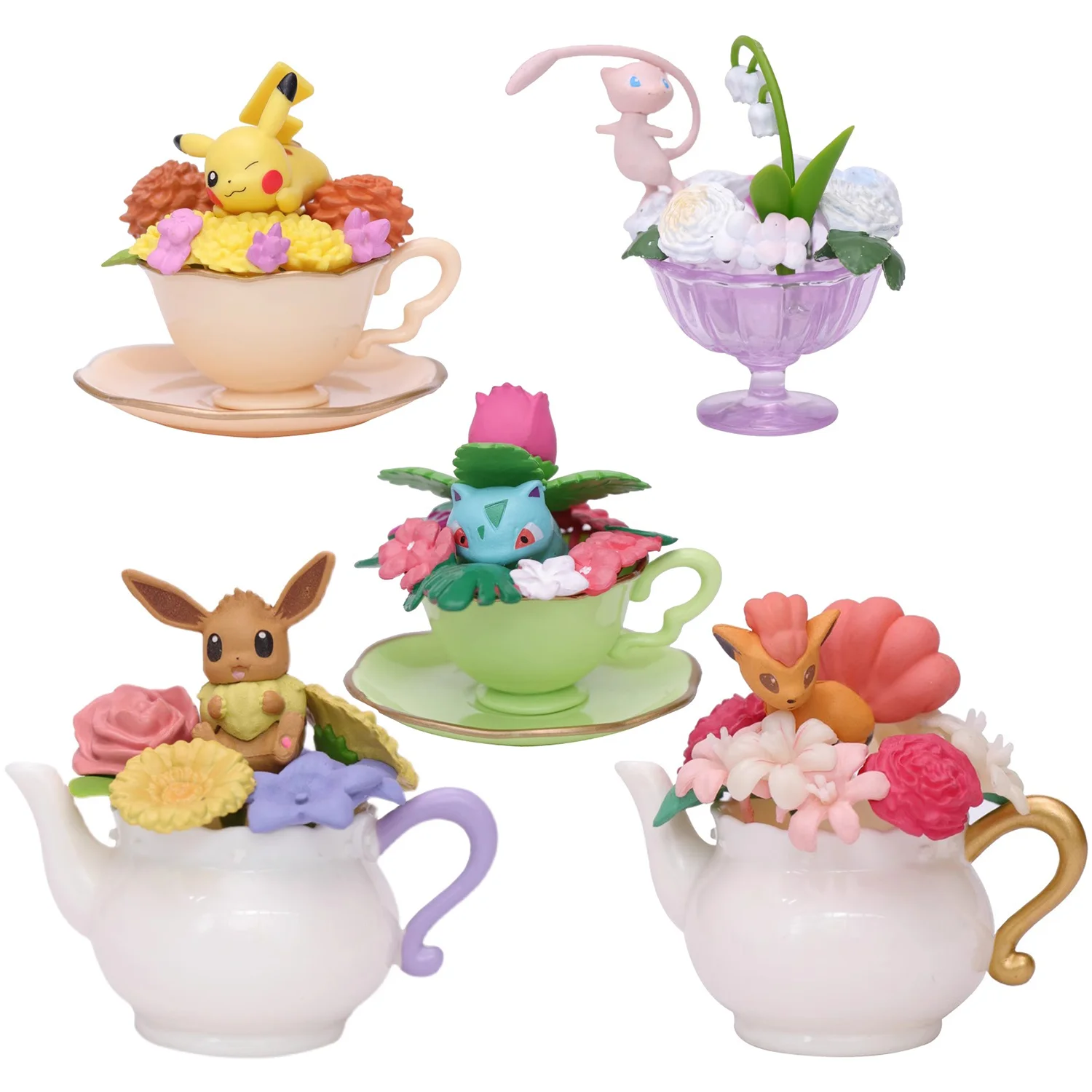 Pokemon Pikachu fleur tasse de thé décoration pour animaux de compagnie Figure jouets Bulbasaur Eevee PVC modèle d'action poupées Kawaii recueillir poupées enfants cadeaux