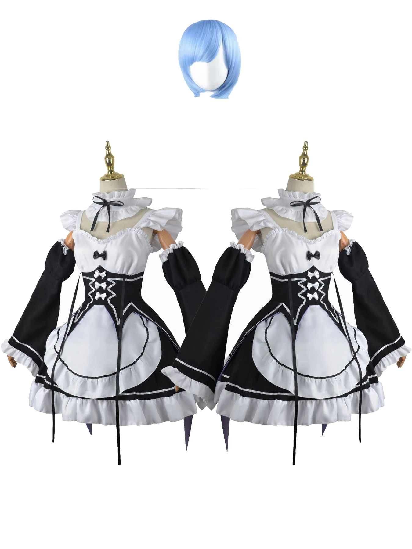 Anime Ram Rem Lolita Maid Role Playing Recreating Life from Zero Costume Women Loli Halloween Party Set in Different Worlds