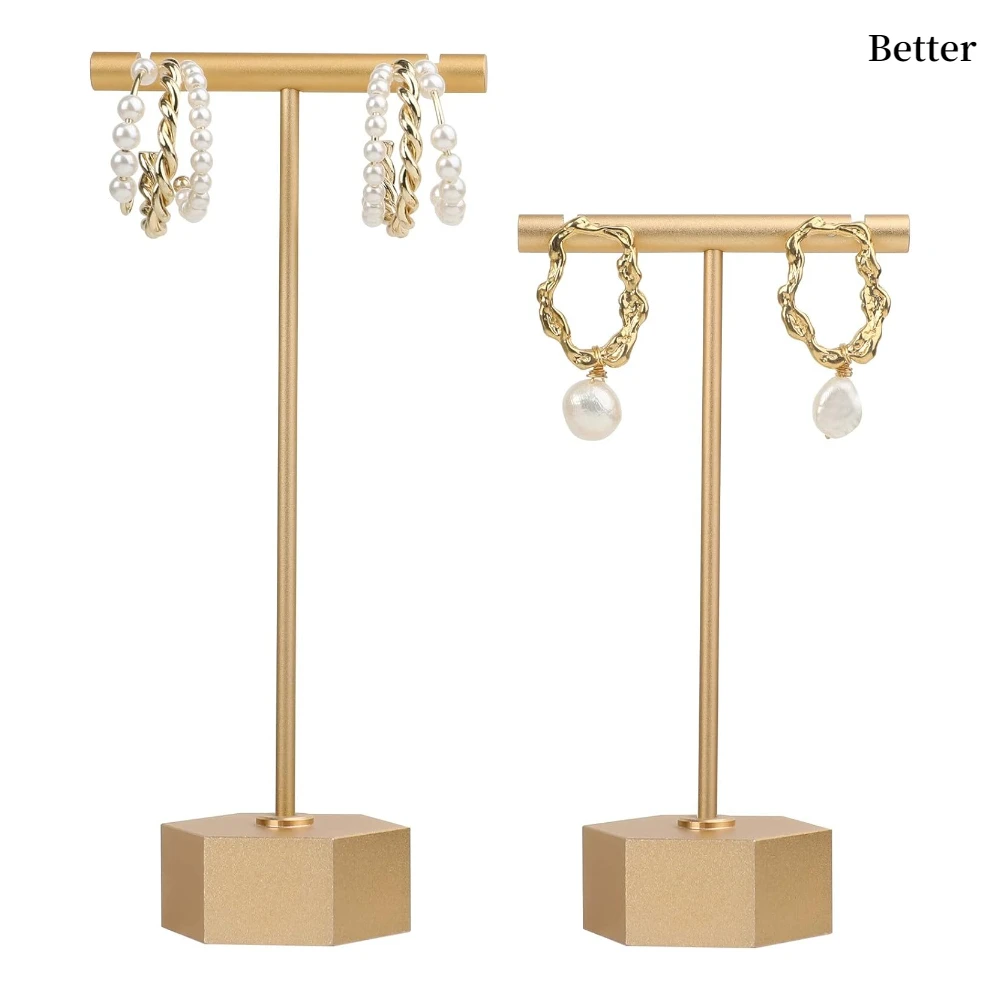 

Gold Metal 2pcs T Bar Earring Retail Display Stand for show, Tabletop Jewelry Tower Holder for Girl Women