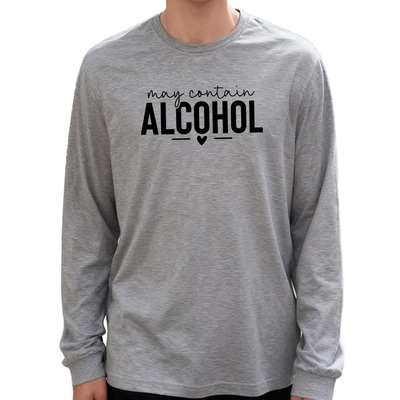 May Contain Alcohol Men's Long Sleeve Tee 100% Cotton 180g Crew Neck Casual Daily Style Soft and Breathable