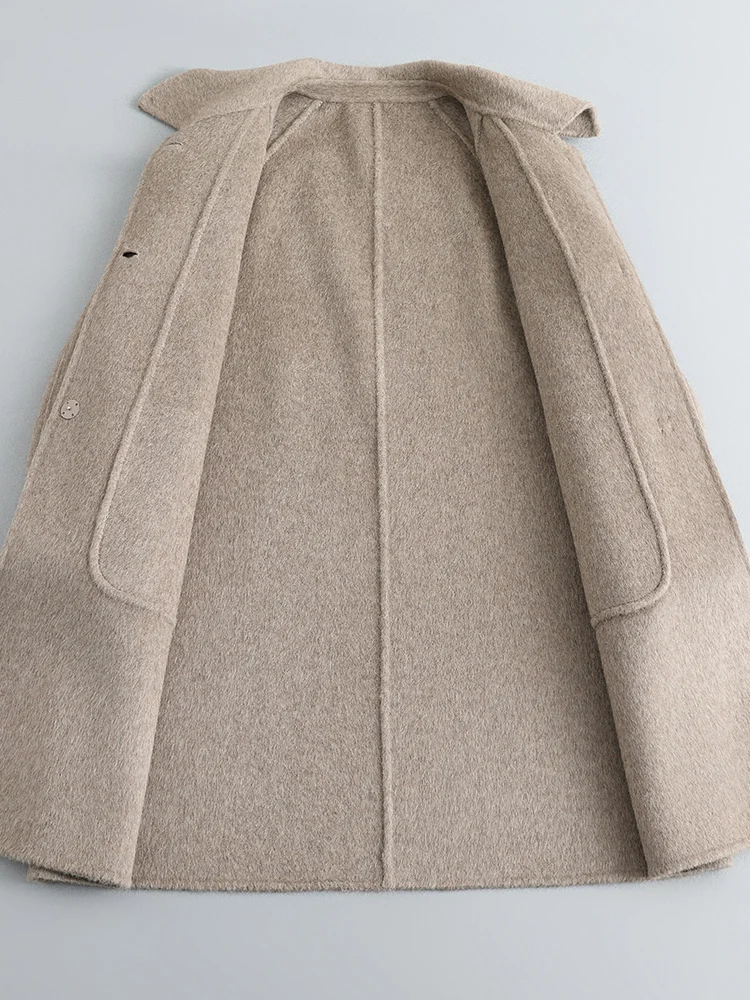 Mittellanger Slim-Fit-Wollmantel für Damen, doppelseitiger Alpaka-Samt, High-End-Feeling, Herbst-Winter, neuer Sle, Pendler-Sle