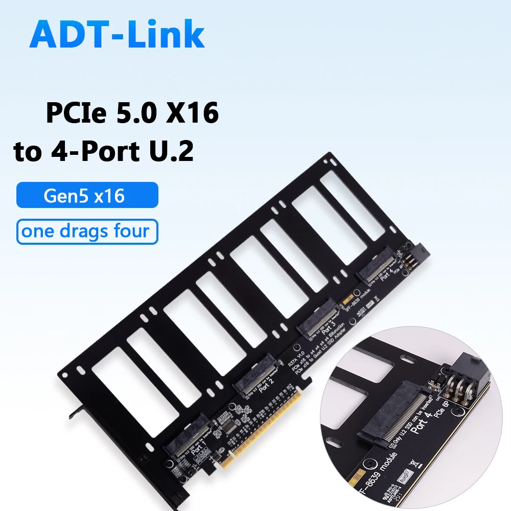 PCIe 5.0 X16 Split Card 4-Port U.2 E1.S E3.S EDSFF SFF-TA-1002 Adapter Gen5 X16 4x128Gbps NVMe SSD Splitter for Server Storage