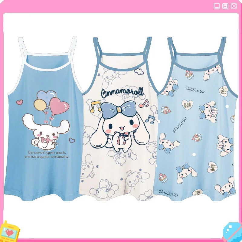 

Miniso Sanrio Cinnamoroll Mother Kids Night Dress Anime Kuromi My Melody Cute Children Summer Cotton Camisole Pajamas Girls Gift