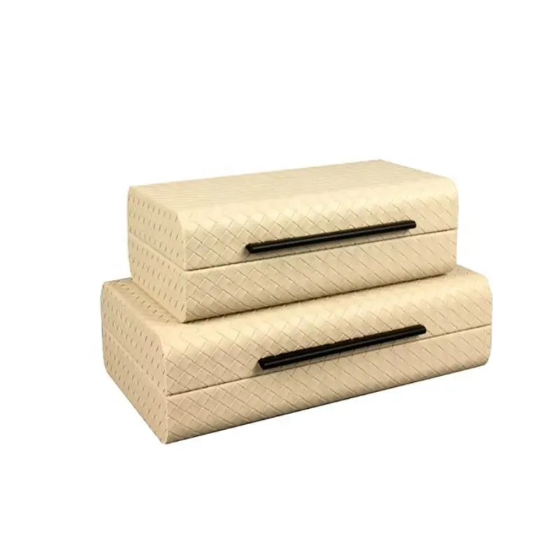 

&c Customizable Light Luxury Desktop Box Creative Woven Pattern Leather Decorative Box Modern Home Decoration Accessories