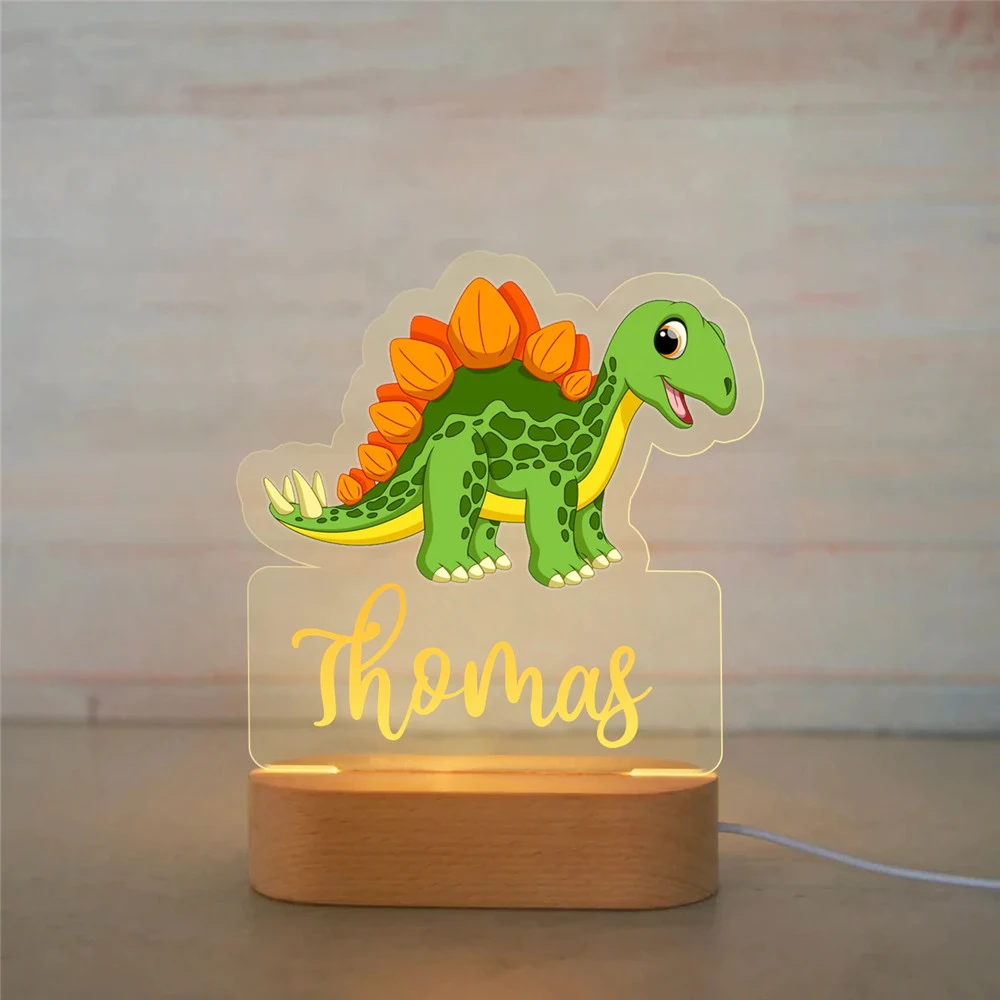 Custom Name Dinosaur LED USB Night Light Personalized Cartoon Acrylic Lamp for Baby Boys Kids Children Home Decoration