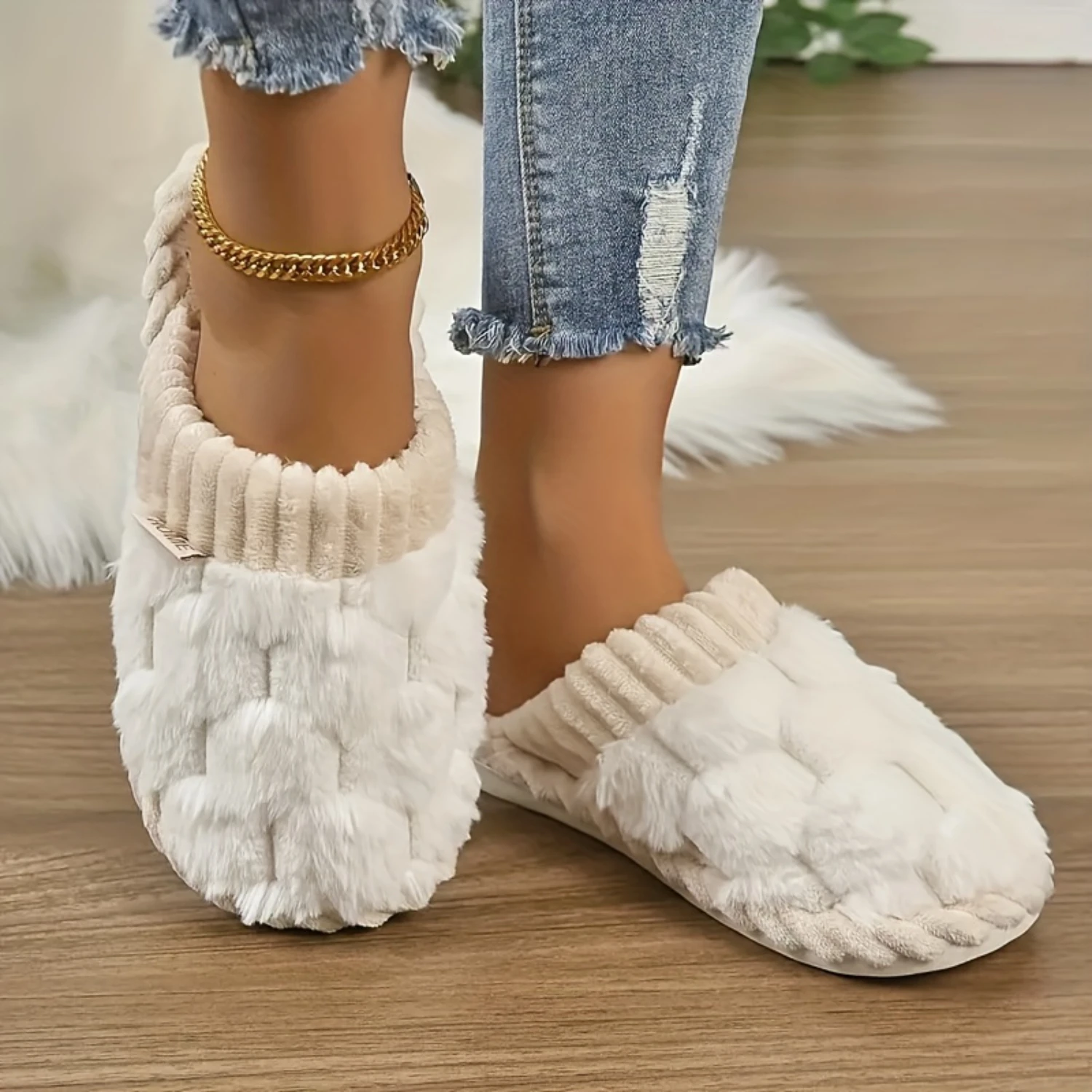 Winter Plush Closed Toe Slip-ons: Cozy Soft Sole Fuzzy Shoes