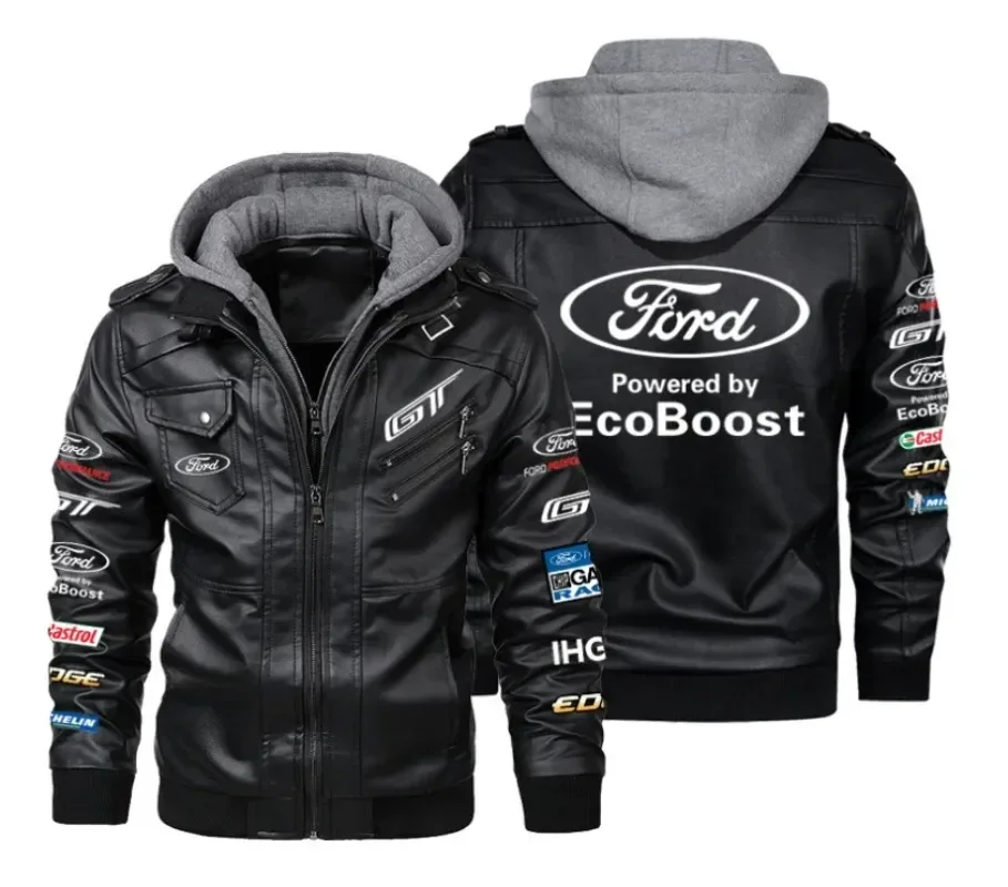 New bomber Ford Mustang Rally logo Men's Leather Jackets Autumn Casual Motorcycle PU Jacket Biker Leather Coats Brand Clothing E