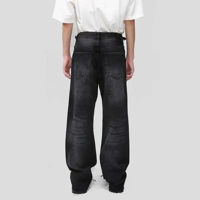 Celana Jeans Pria Vintage Baru Model Lurus Warna Gradasi Denim Usang Gaya Streetwear Celana Panjang Pria Kaki Lebar Sederhana Musim Semi