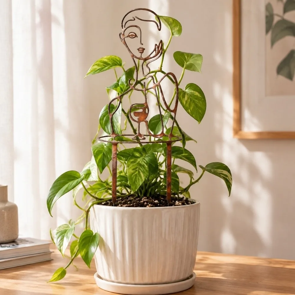 Iron Character Silhouette Plant Stand Hollow Out Strong Load Bearing Plant Fixed Frame Weather Resistance Plant Climbing Trellis