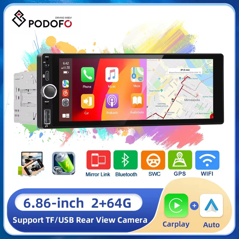 Podofo 1din Android Radio 6.86