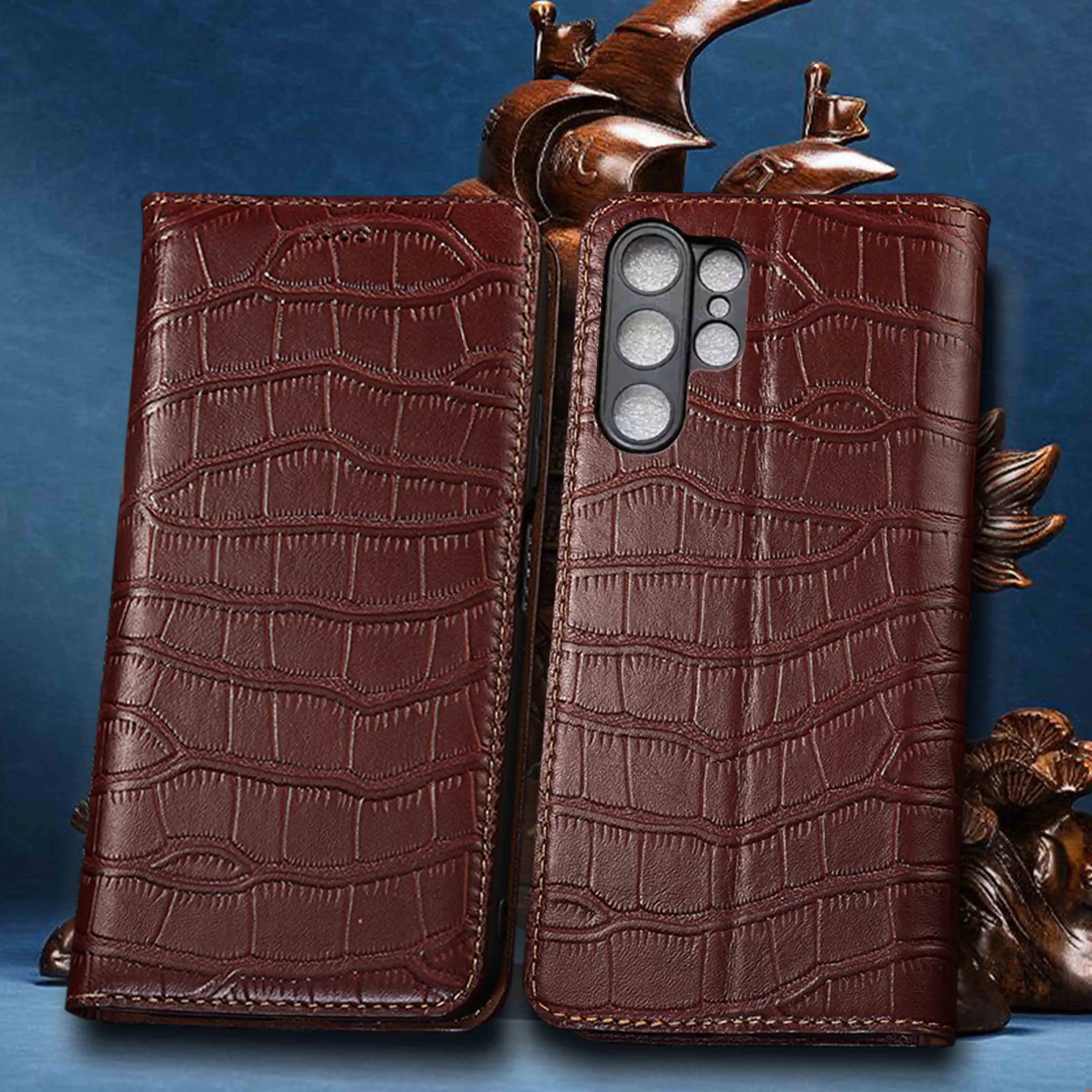 

Magnet Genuine Leather Flip Wallet Phone Case Cover On For Samsung Galaxy S26 Plus Ultra Crocodile Belly Pattern Flip Cover Case