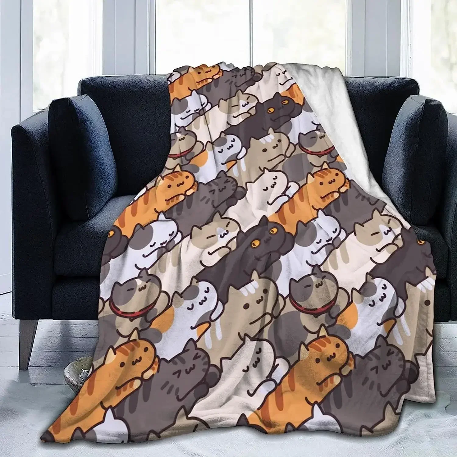 Cartoon Cat Throw Blanket Soft Fleece Blankets Plush Comfy Microfiber Throws Decor for Home Bed Couch Living Room Sofa