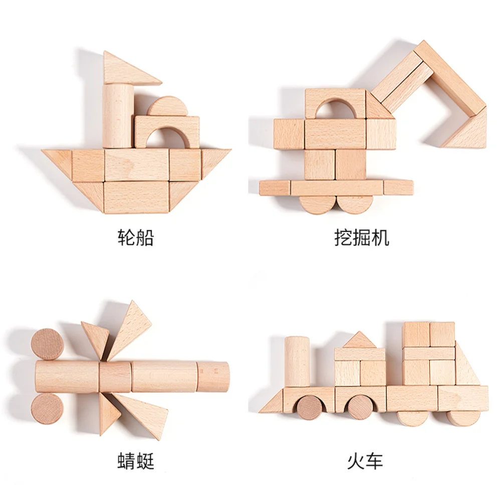 100 stuks natuurlijke houtkleur bouwstenen massief hout grote deeltjes hoogwaardig educatief speelgoed voor kinderen