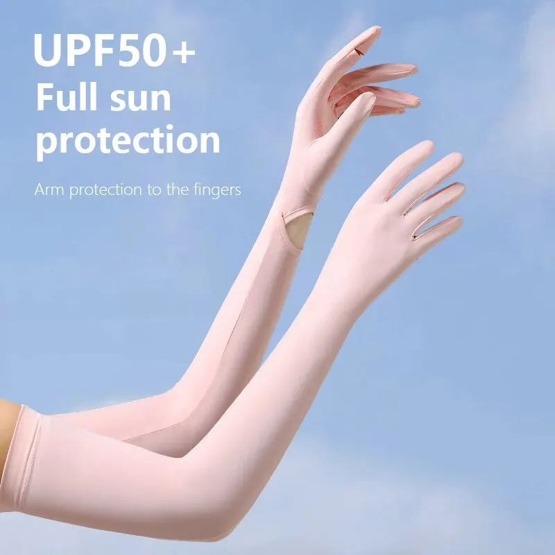 UPF50+ Sunscreen Women\'s Summer UV Protection Long Elbow Ice Silk Gloves Riding and Driving A