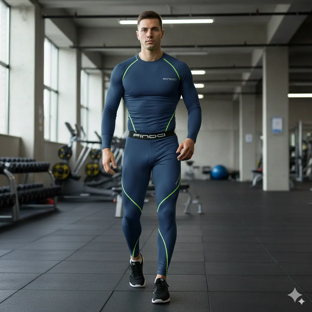 FINDCI Set da corsa sportivo da uomo Camicia a compressione + Pantaloni attillati sulla pelle Maniche lunghe Tuta da fitness ad asciugatura rapida Tute da yoga per palestra