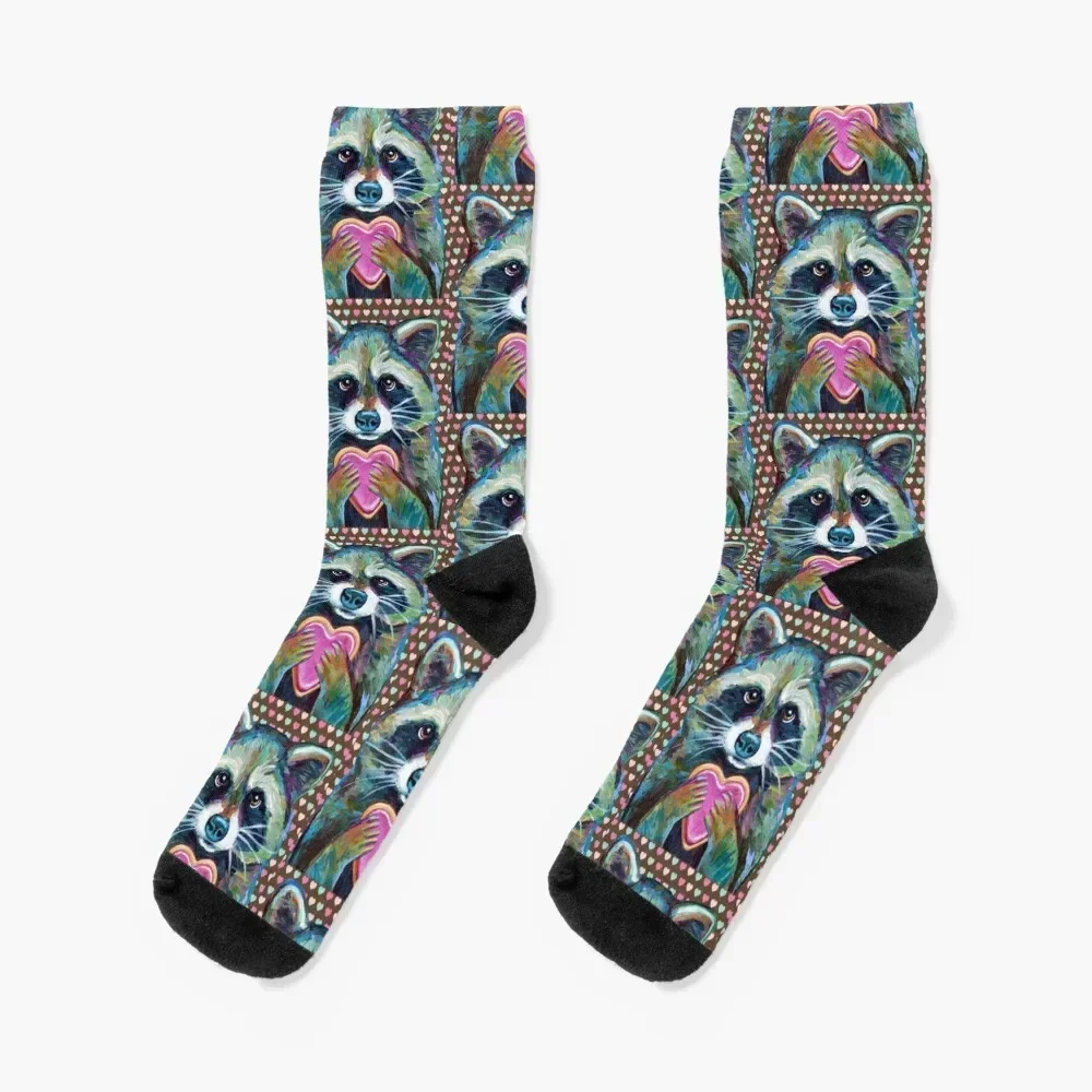 

VALENTINE'S DAY CUTE RACCOON by Robert Phelps Socks Stockings custom christmass gift gym Socks Ladies Men's