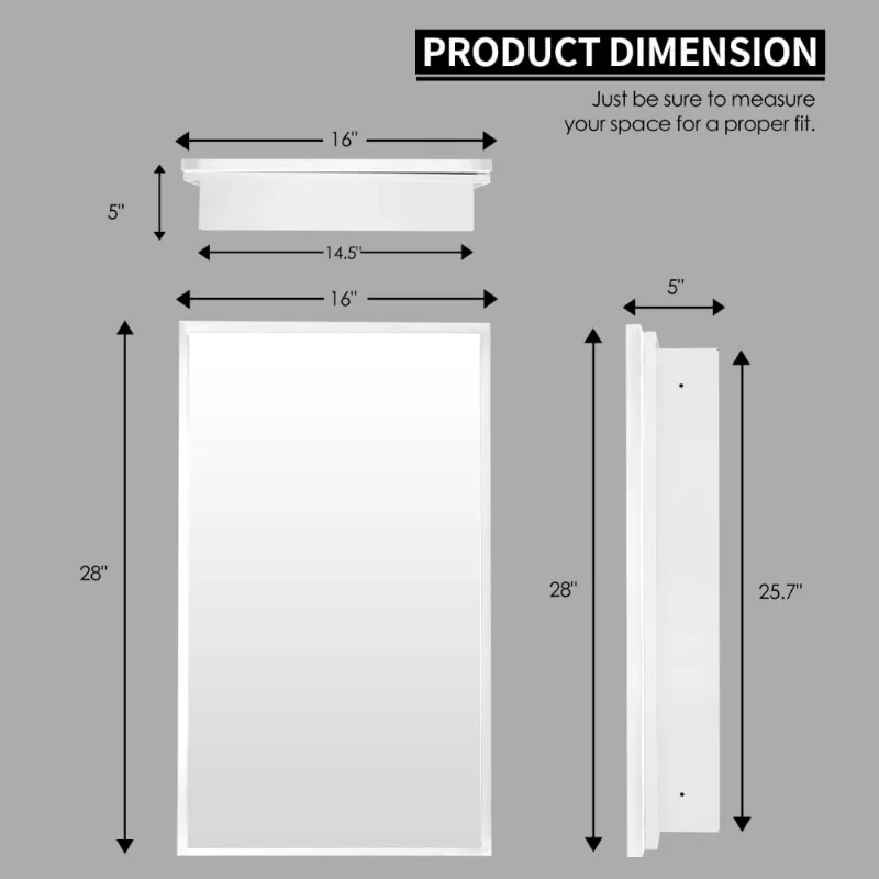 Movo Medicine Mirror Cabinet,16 ''x 28 '' White Metal Framed Farmhouse Medicine Cabinet with Mirror Door,Rectangle Mirror Medici