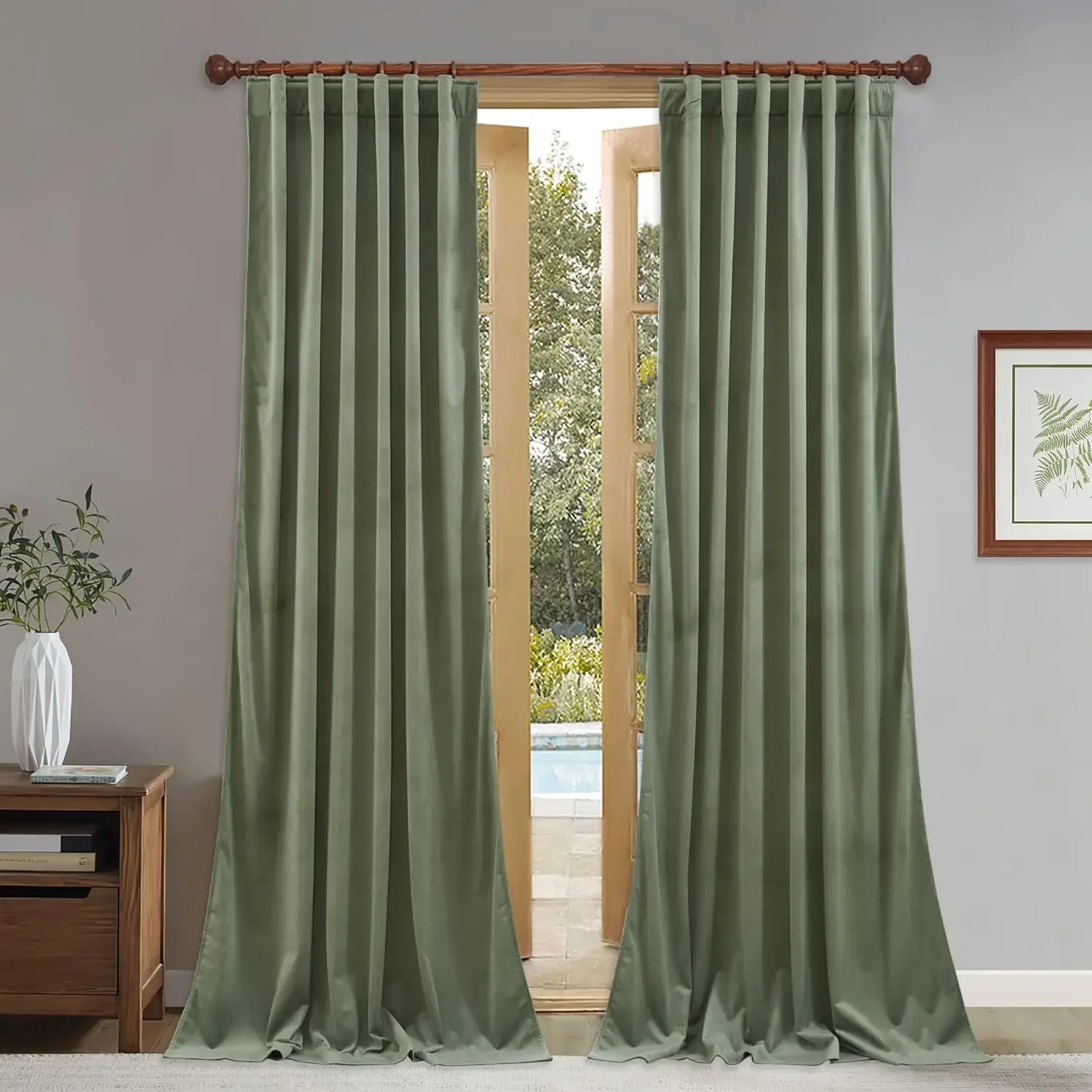 

Extra Long Sage Green Velvet Curtains 132 inches, Luxury Room Darkening Thermal Drapes for Floor to Ceiling Windows, Elegant Mod