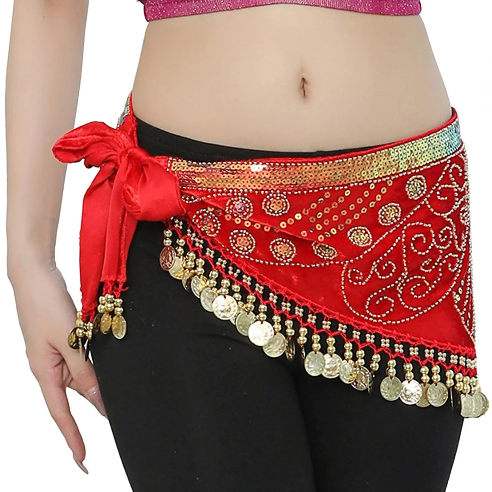 Belly Dance Hip Scarf Triangular Sequins Skirt for Samba Rumba Nightclub