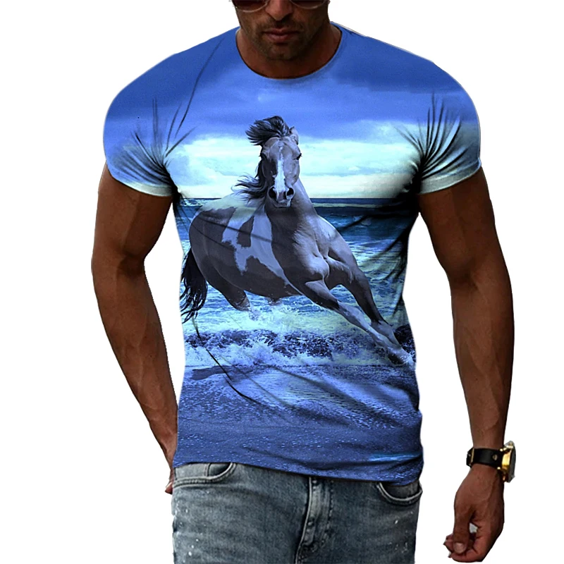 2022 Mens T-Shirts Animal Horses 3D Printed Graphics O-Neck Short Sleeves Fashion Casual T-Shirts Personality Hip Hop Streetwear