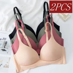 2Pcs/Set Seamless Deep V 3/4 Cup Bra Women's Wireless Underwear Push-Up Bra Gentle Support Bralette Daily Sexy Lingerie S-XXL