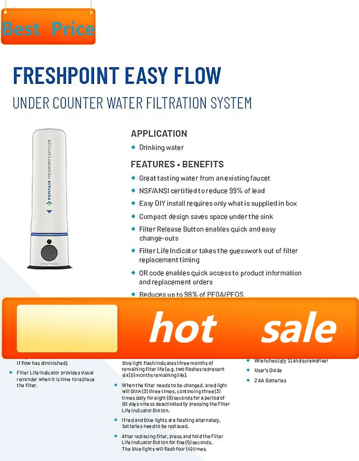 

hot-sellingFreshPoint Replacement Cartridge for Easy Flow Undersink Water Filtration System, PFAS Water Filter, NSF Certified to