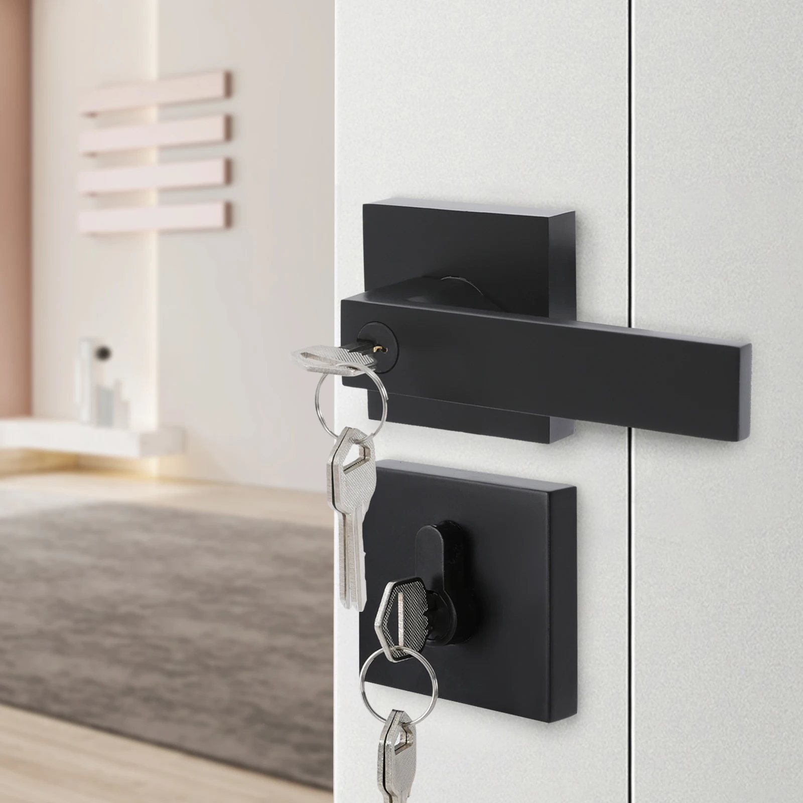 

Door Locks, Security-Protection Alloy Lock,Front Entry Door Handle Lock Set With 3 Keys, for Homes,Offices