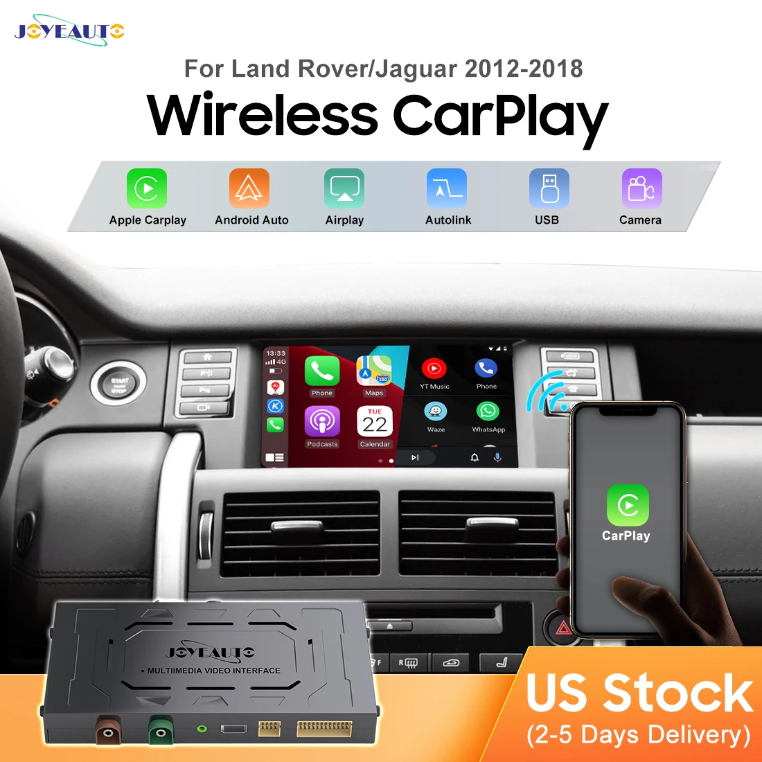 JoyeAuto Wireless Apple CarPlay Android Auto Retrofit For Land Rover Evoque Discovery 5 Sport Harman Bosch Mirror-Link AirPlay