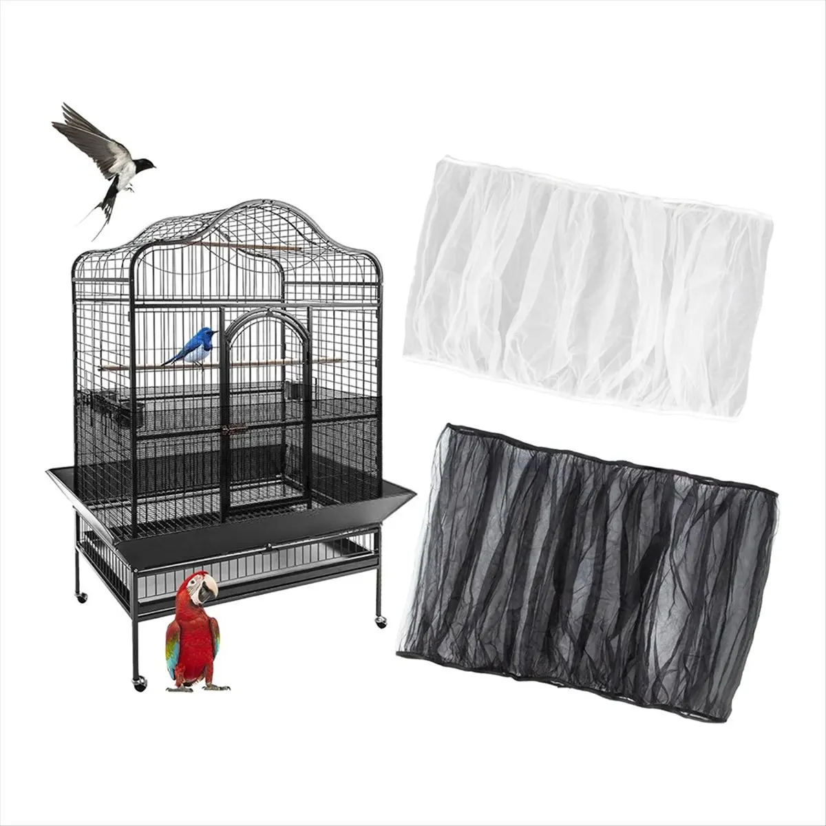 A75K Large Bird Cage Cover, Bird Cage Seeds Catcher, Adjustable Soft Nylon Mesh Net, Birdcage Cover Skirt Seeds Guard 2pcs