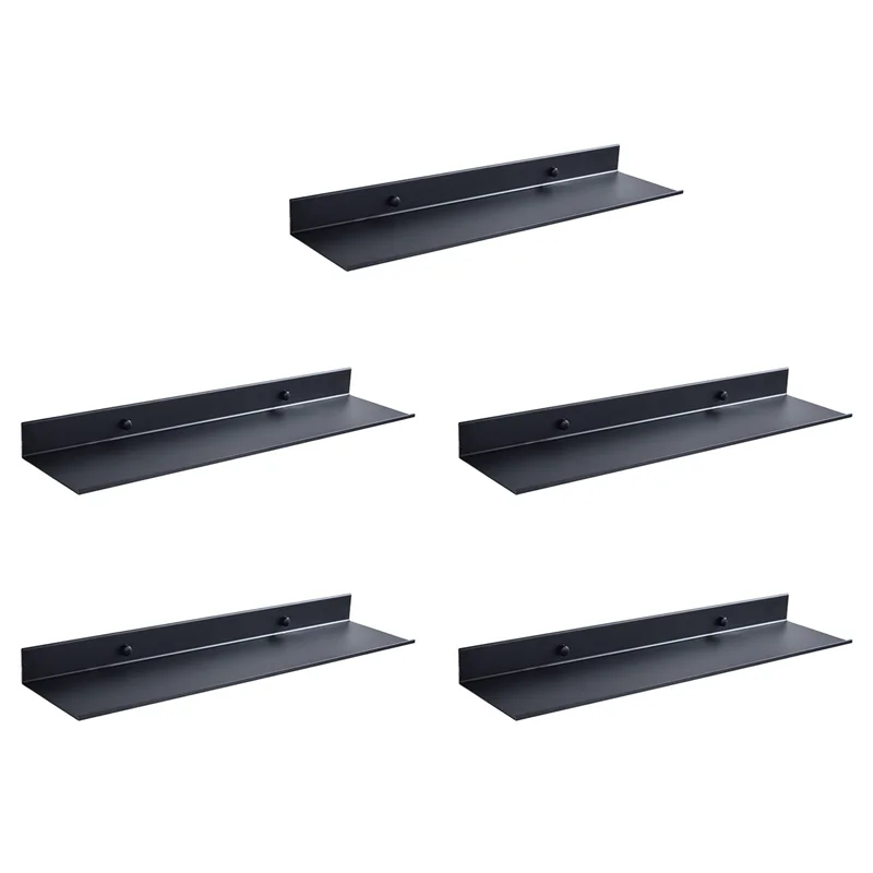 

【Best Selling】5X Floating Wall Shelf Black For Kitchen Bathroom Storage Rack Mirror Metal Shower Corner Shelves Cabinet Home B