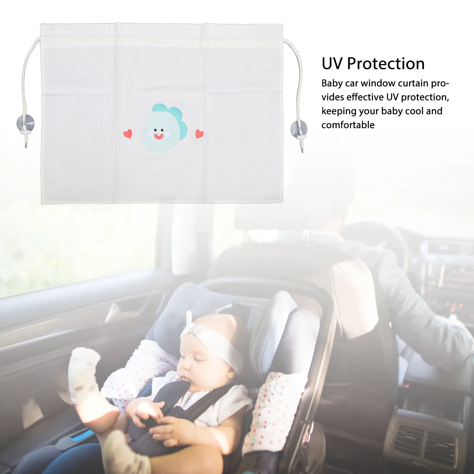 ZK40 Baby Car Window Curtain with 2 Stuction Cups Cartoon Embroidered Cotton Fabric UV Protection Baby Car Side Sun Shade