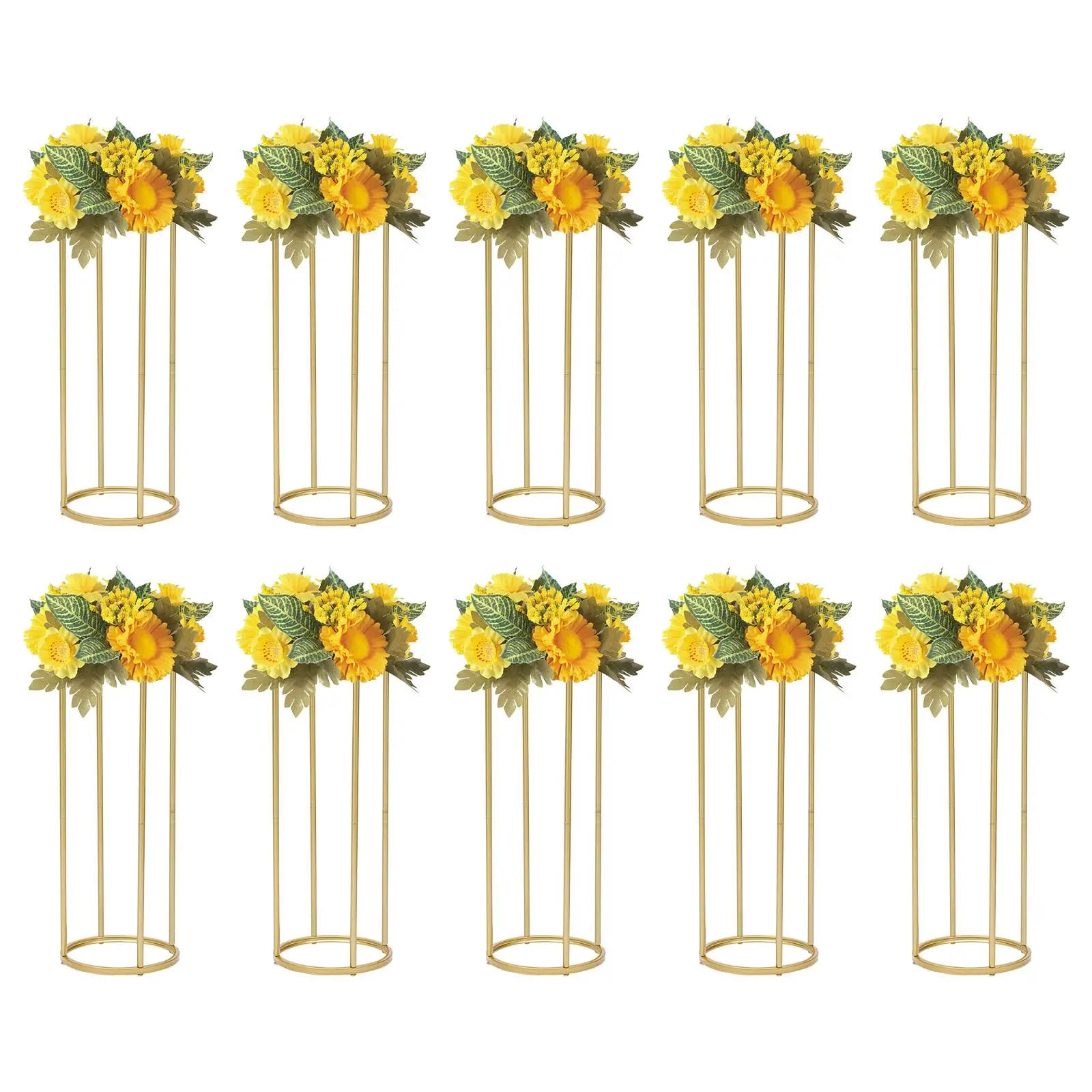 Dyrabrest 10 Buah Dudukan Bunga Pernikahan Emas - 23.6 "Tuas Kolom Vas Logam Tempat Pajangan Bunga Elegan Modern dengan Pelat