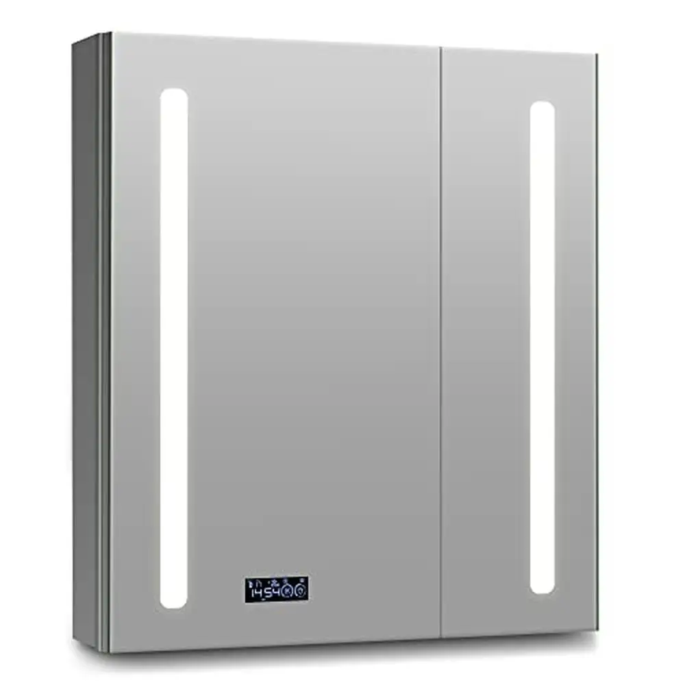 Miroir d'armoire HOMedicine LED avec horloge, cadre en aluminium dél'offre buage, charnières à fermeture douce, étagères réglables