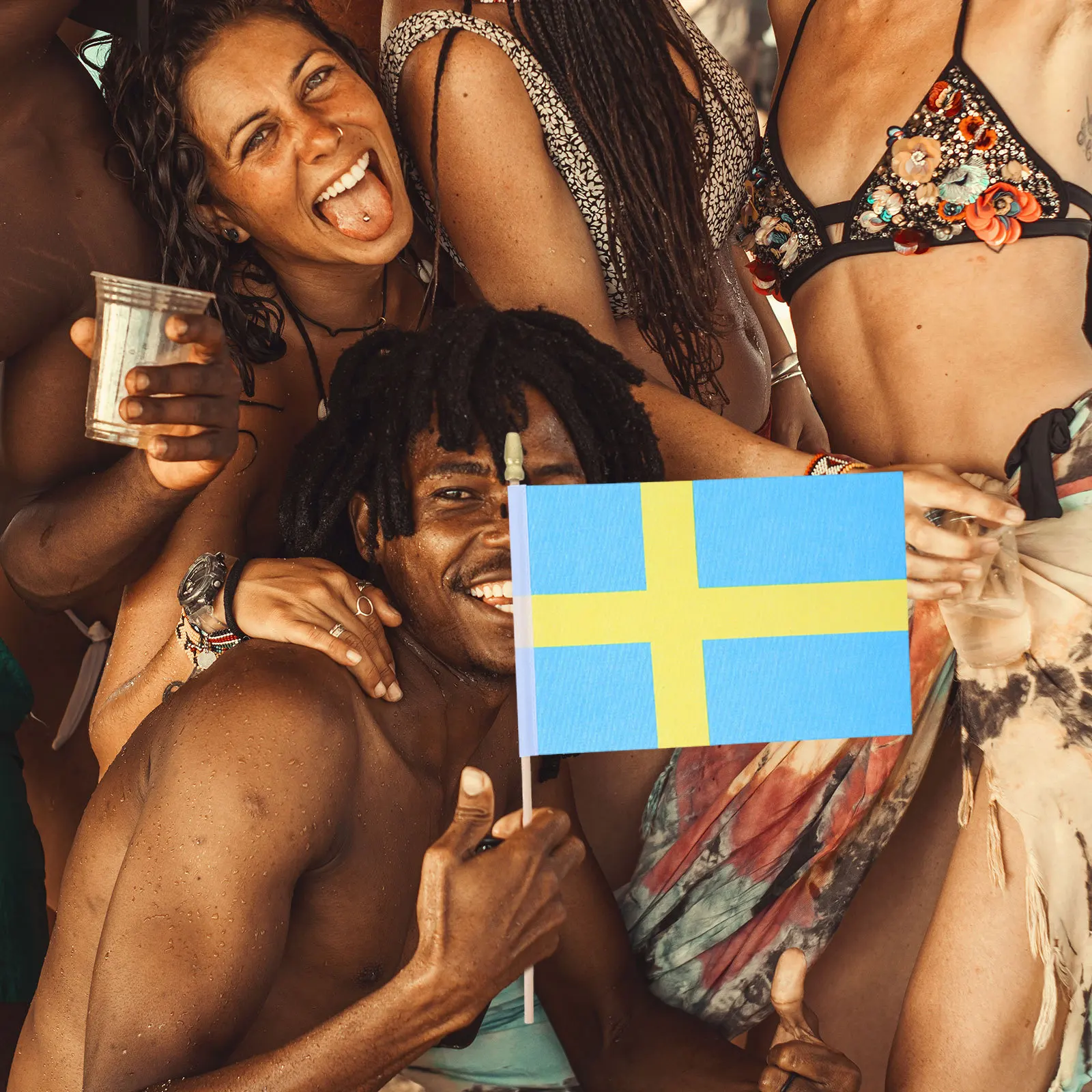 

25Pcs Mini Swedish Flags Small Handheld Flags on Wooden Stick for National Parades Parties Patriotic Decorations