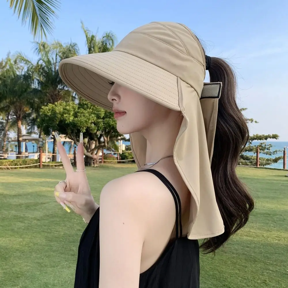 

Fashion Summer Women Sun Hat UV Protection 50+ UPF Wide Brim Bucket Hat Fishing Cycling Empty Top Neck Cover Cap Outdoor
