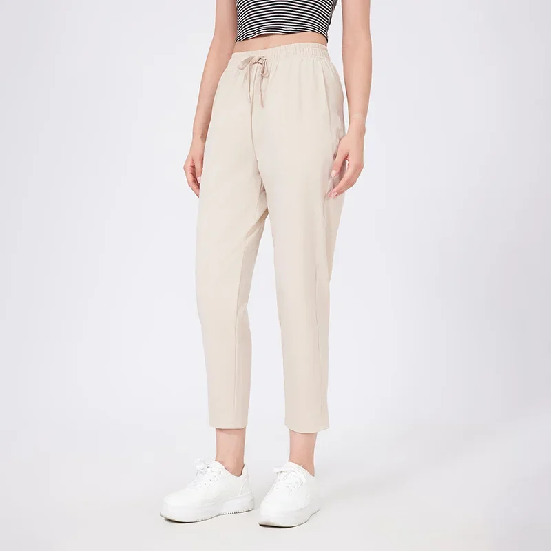 Женские карманные брюки для йоги, однотонные эластичные уличные брюки для бега, свободные дышащие спортивные брюки, женская одежда для тренировок