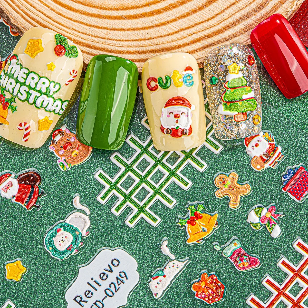 2 uds muñeco de nieve de dibujos animados encantador Navidad 3D autoadhesivo pegatina artística de uñas diamantes de imitación 5D relieves en relieve calcomanías de manicura