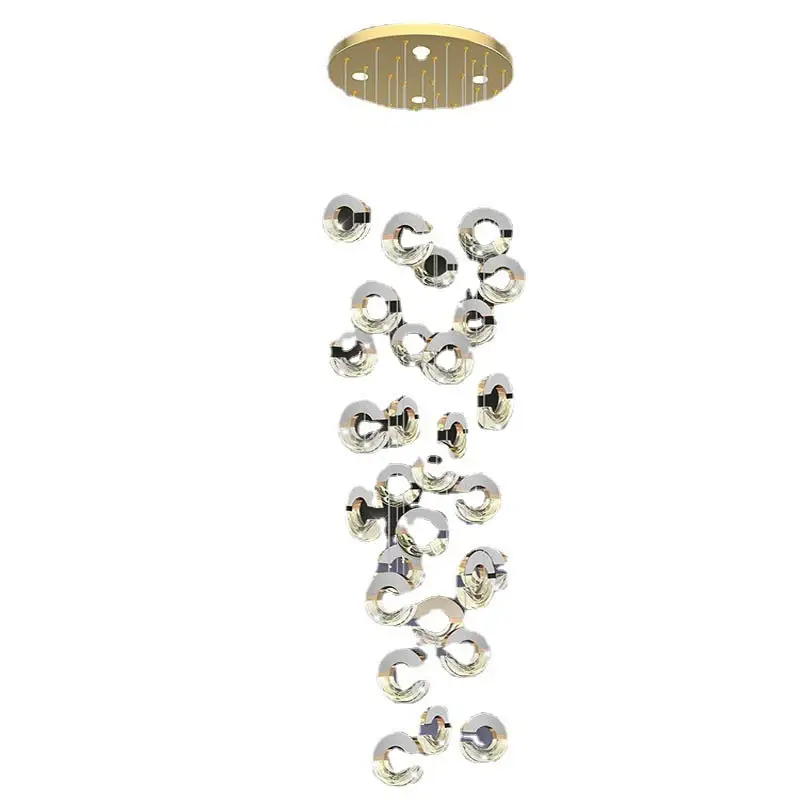 Modern New C-type Cloud and Mist High End Crystal Lamp Villa Duplex High Rise Middle Floor Rotating Staircase Pendant Lamp